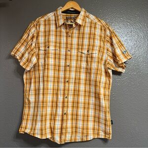 Kuhl Men's Mountain Grown Metal Button Down Short Sleeve Orange Plaid Shirt XL